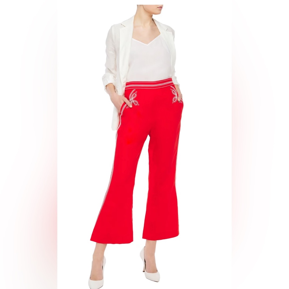 ZIMMERMANN Embroidered linen kick-flare pants